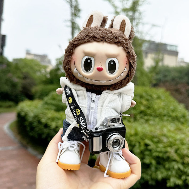 [Clothes only] 17cm Rab cloth pendant labubu doll keychain baby clothes zipper sweater camera pack