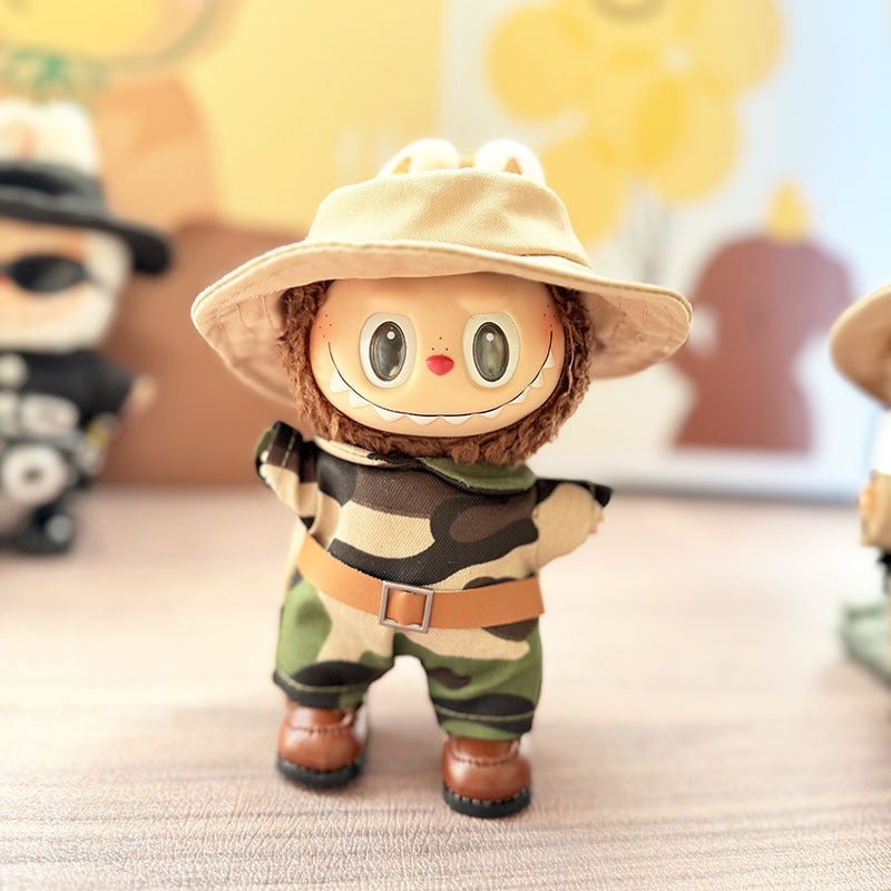 [Clothes only] 17cm labubu blind box pendant doll with camouflage jumpsuit