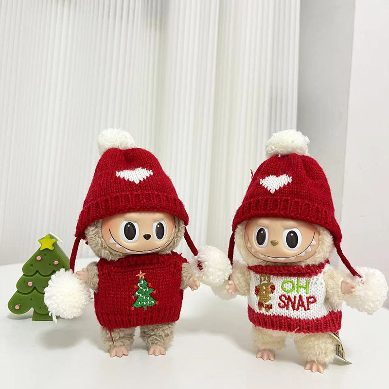 [Clothes only] 15cm Labubu Christmas clothes blind box Macaron Labubu pendant sweater hat set