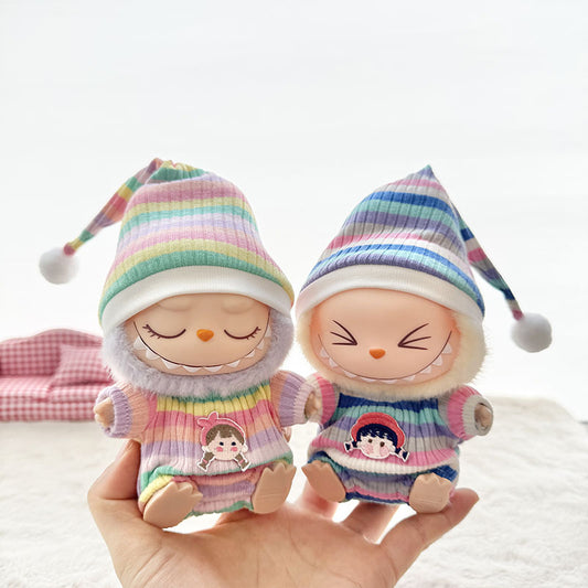 [Clothes only] First and second generation Labubu clothes pendant Labubu sitting party baby clothes rainbow girl two-piece set