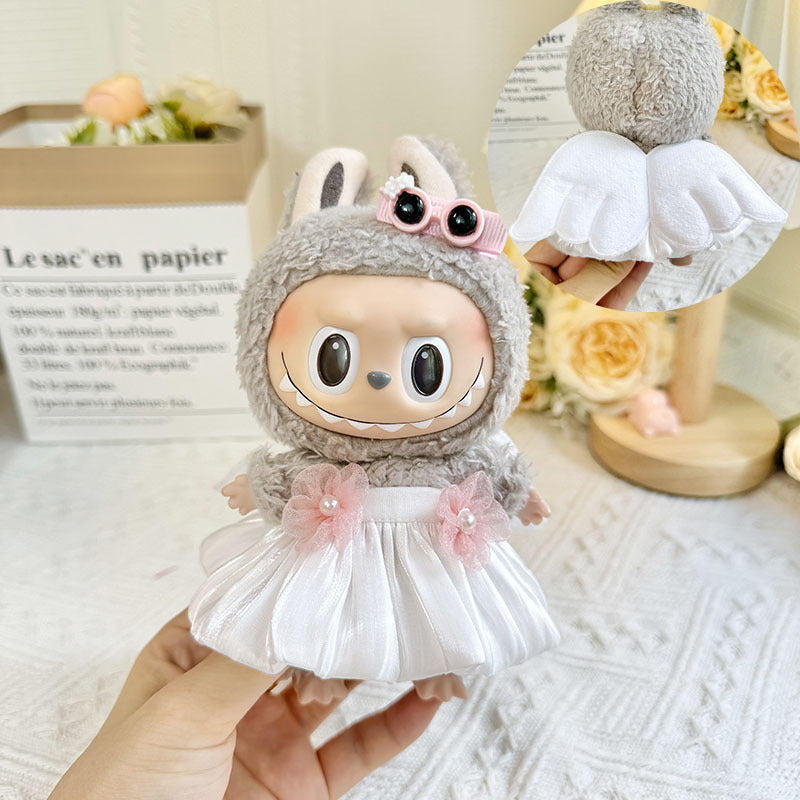 [Clothes only] 17cm pendant blind box rabub clothes Labubu doll baby clothes pin rabbit head skirt set