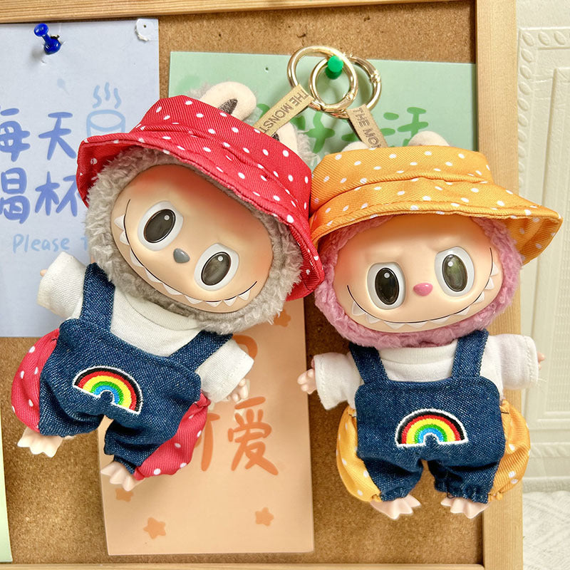 [Clothes only] 17cm pendant rabub clothes rainbow polka dot overalls set labubu doll clothes cute