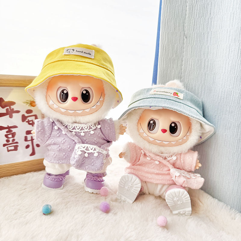 [Clothes only] First and second-generation Labubu clothes pendant Labubu sitting party baby clothes four-petal flower wool hat
