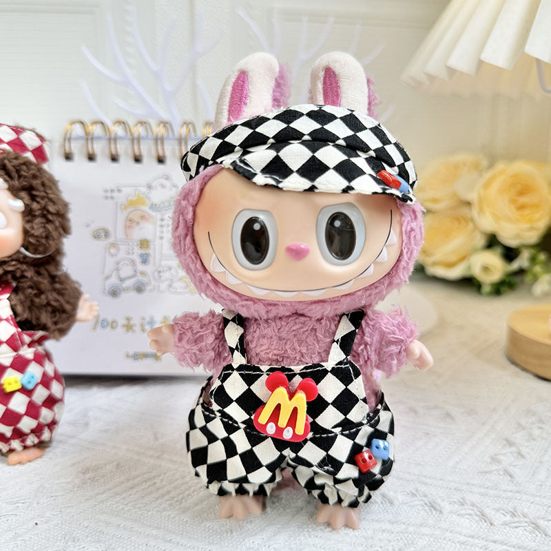 [Clothes only] 17cm pendant Labubu clothes Labubu doll rhombus grid M Danglao overalls set cute