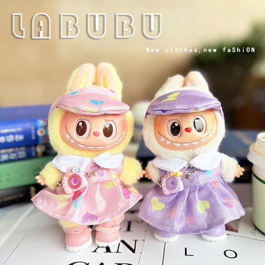 [Clothes only] 17cm Labubuwa clothes LABUBU blind box sitting party one two three generation color heart pink purple dress