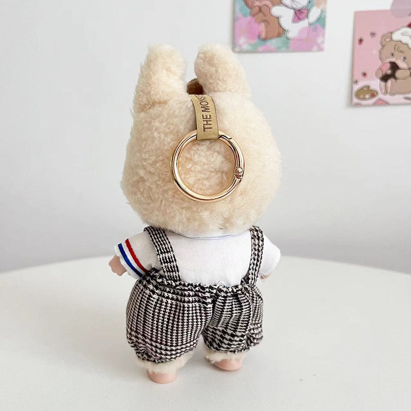 [Clothes only] 17cm pendant blind box Labubu clothes Labubu doll baby clothes thousand bird grid overalls set