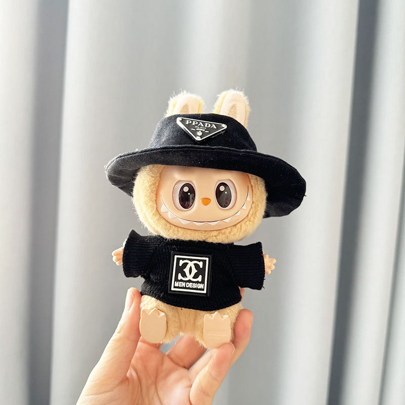 [Clothes only] First and second generation Labubu clothes pendant Labubu sitting party baby clothes Chanel shirt + black hat