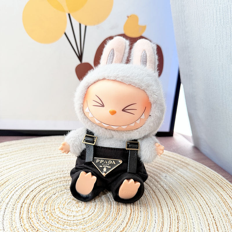 [Clothes only] First and second generation Labubu clothes pendant Labubu sitting baby clothes 8-character plaid overalls set