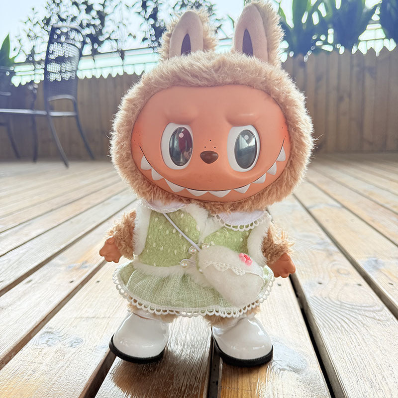 38Cm Labubu plush doll dress for Labubu doll MOKOKO sweetheart pearl cream dress