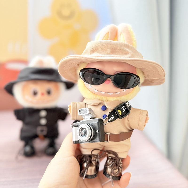 [Clothes only] 17cm labubu blind box pendant doll with camouflage jumpsuit