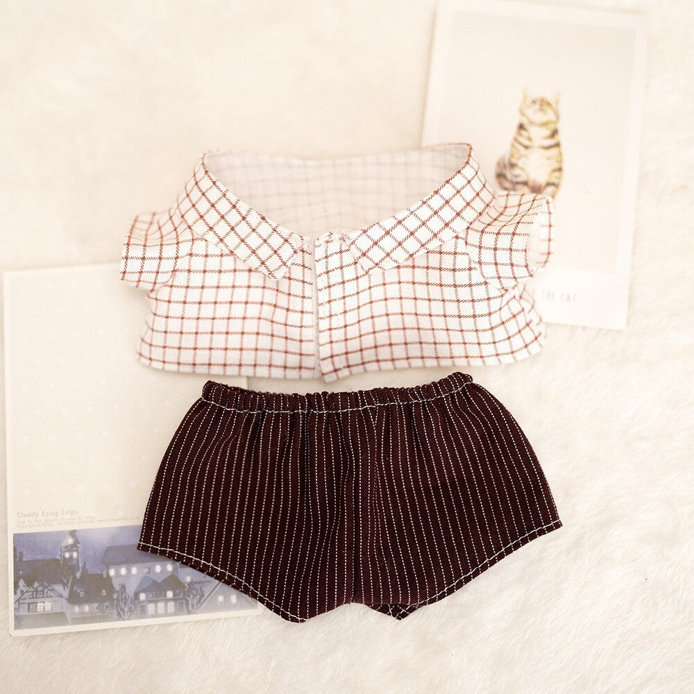 仅衣服] 一二代钥匙扣Labubu衣服挂件拉布布配饰格子休闲三件套萌