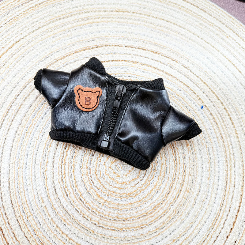 [Clothes only] 17cm Labubuwa clothes LABUBU blind box sitting party one two three generation bear brand black leather jacket