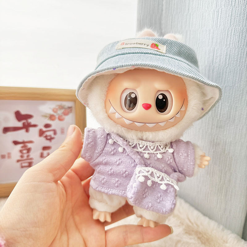 [Clothes only] First and second-generation Labubu clothes pendant Labubu sitting party baby clothes four-petal flower wool hat