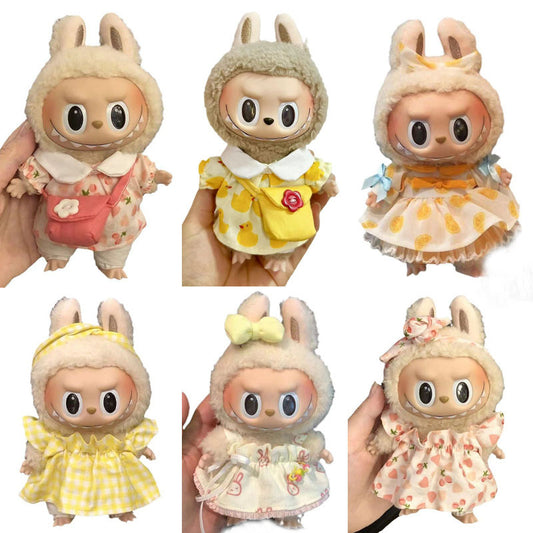 15Cm blind box rabub casual satchel set macaron labubu pendant doll nightdress set cute