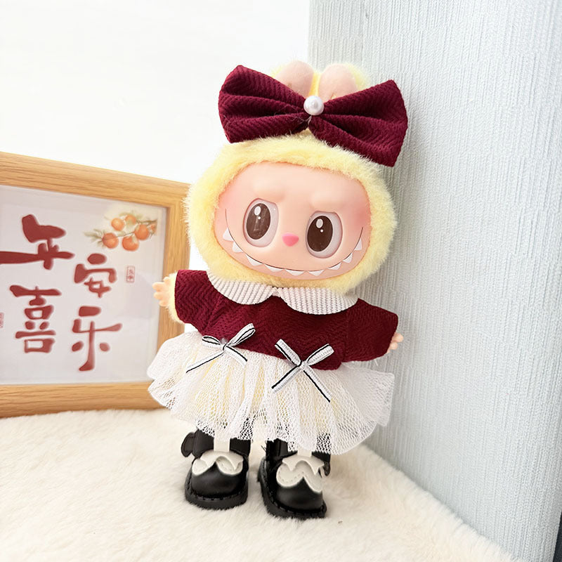 [Clothes only] First and second generation keychain Labubu clothes pendant Labubu cloth pendant burgundy white yarn dress cute
