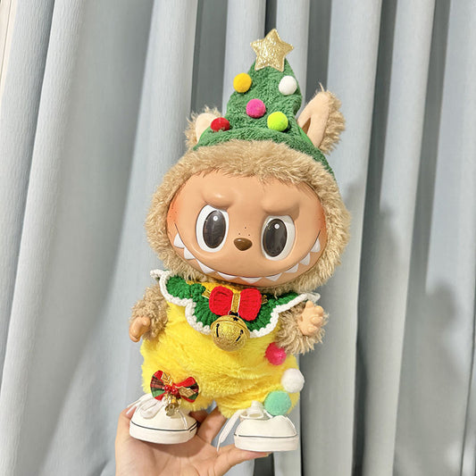 38Cm Labubu plush doll clothes for vinyl Labubu doll clothes Christmas yellow bell set cute