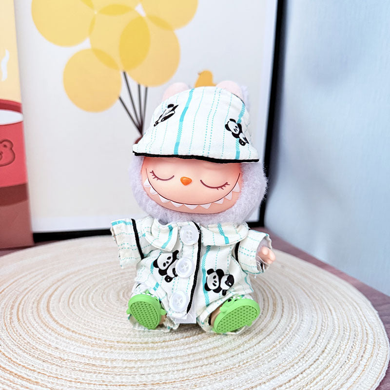 [Clothes only] One, two and three generations Labubu clothes pendant Labubu sitting baby clothes panda eye mask pajama set