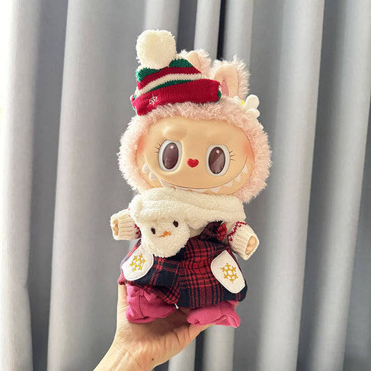 38Cm Labubu plush doll clothes for Labubu doll MOKOKO sweetheart snowman scarf New Year's wear