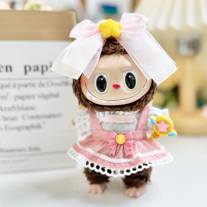 [Clothes only] 17cm rabub with pendant labubu doll keychain baby clothes light pink cherry set cute