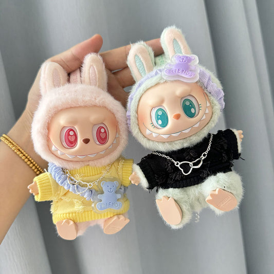 [Clothes only] First/second generation Labubu clothes pendant Labubu sitting party baby clothes black and yellow shirt set