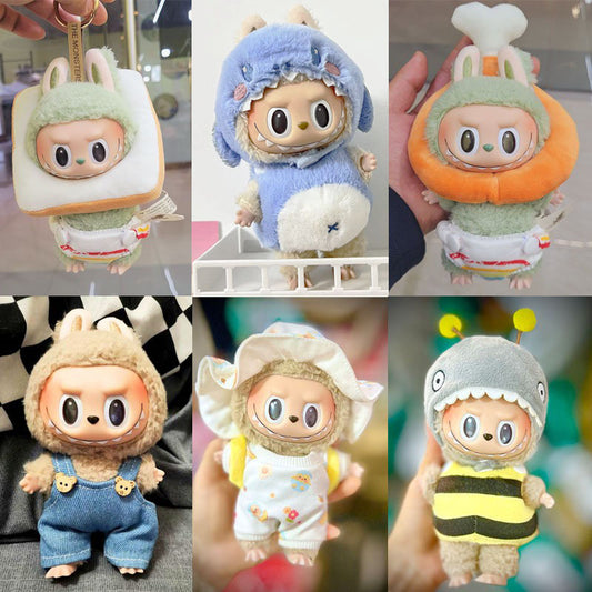 [Clothes only] 17cm blind box Macaron Labubu baby pajamas feeding bottle Labubu pendant for cute