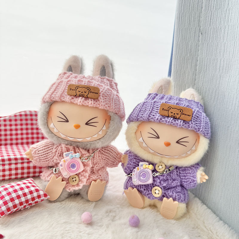 [Clothes only] First and second generation Labubu clothes pendant Labubu sitting party baby clothes wooden button sweater camera clothes