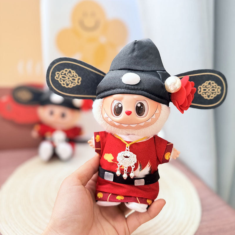 [Clothes only] One, two and three generations Labubu clothes pendant Labubu sitting baby clothes red robe small champion clothes set