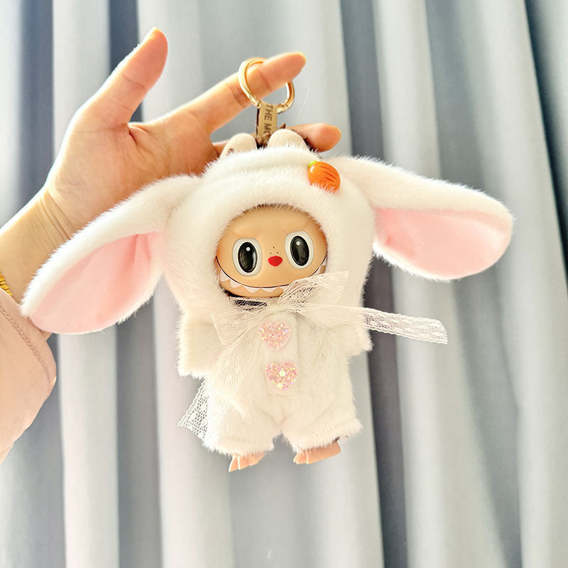 [Clothes only] First and second generation keychain Labubu clothes pendant Labubu baby clothes mink white rabbit two-piece set cute