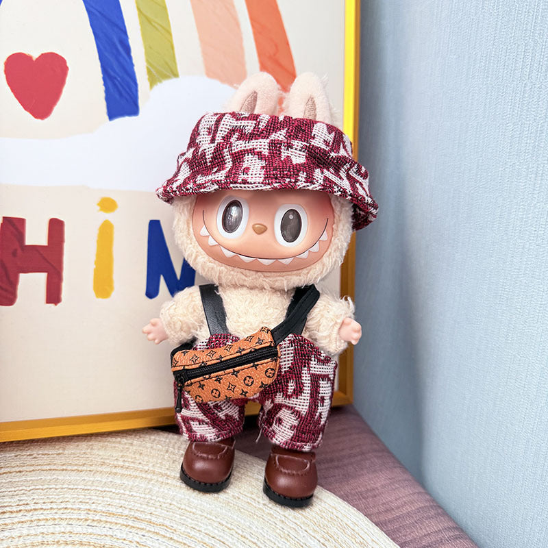 Clothes only] First and second generation Labubu clothes pendant Labubu sitting baby clothes leather clothes urban letter overalls