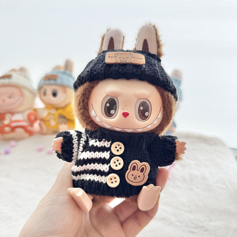 [Clothes only] The first, second and third generation keychain Labubu clothes pendant Labubu baby clothes striped buttons sweater set.