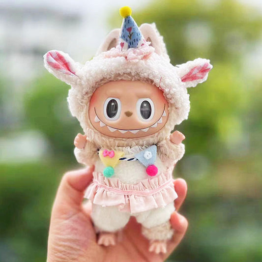 [Clothes only] 17cm Rab cloth pendant labubu keychain baby clothes plush cake hat set cute