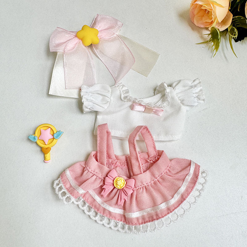 [Clothes only] 17cm rabub with pendant labubu doll keychain baby clothes light pink cherry set cute
