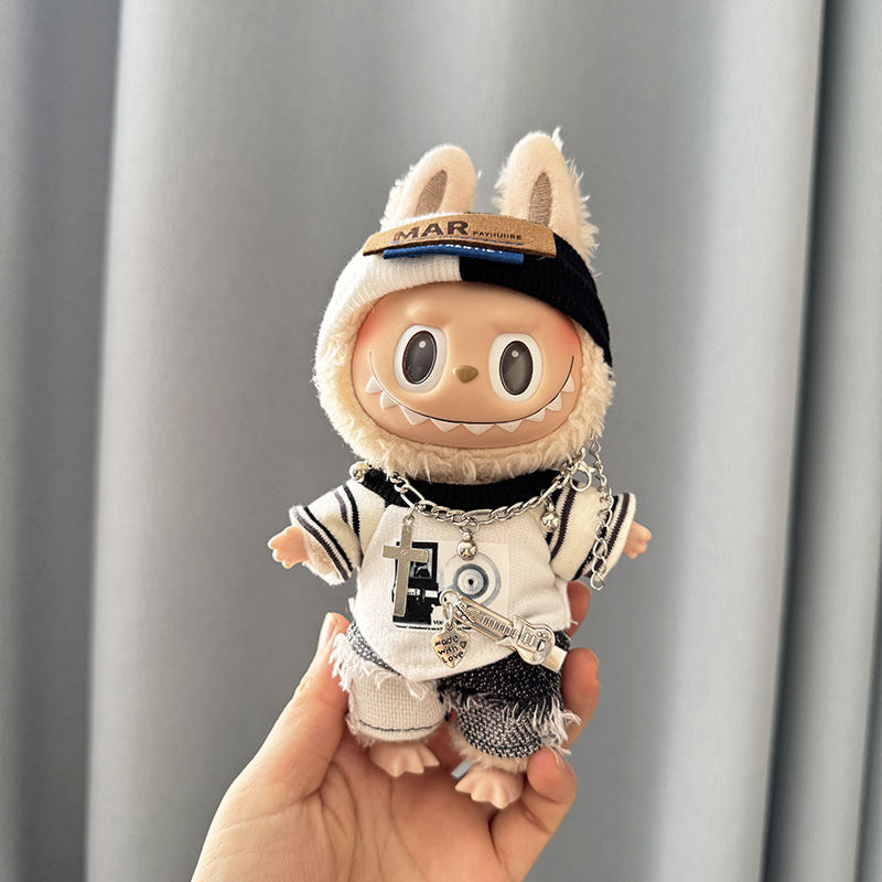 [Clothes only] First and second generation keychain Labubu clothes pendant Labubu baby clothes gray-tone aesthetic five-piece set cute