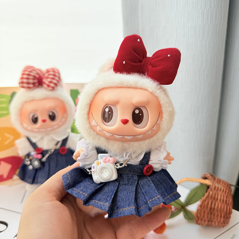 [Clothes only] 17cm Labubuwa clothes LABUBU blind box sitting party first, second and third generation denim strap skirt