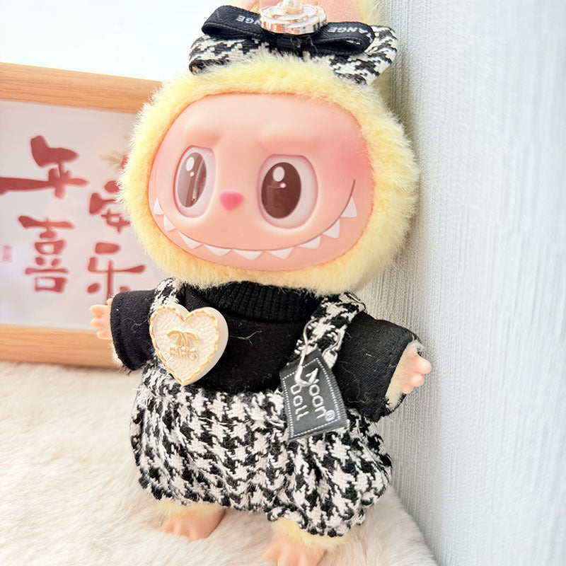 [Clothes only] 17cm pendant, rabub clothes, camellia straw hat set, keychain, labubu doll clothes.