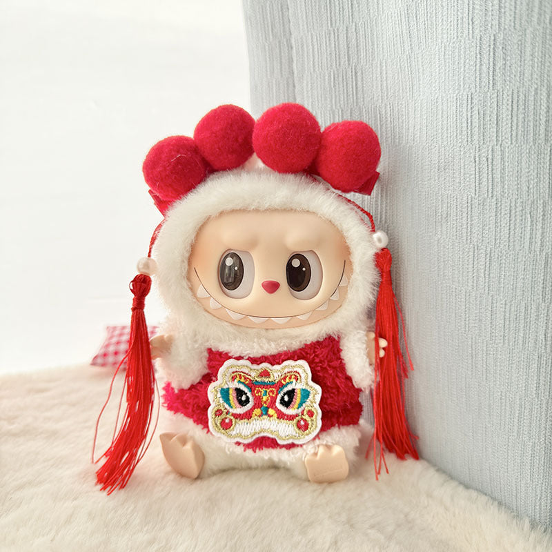 [Clothes only] First and second generation Labubu clothes pendant Labubu sitting baby clothes New Year pink lion hairpin set