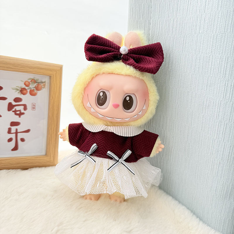 [Clothes only] First and second generation keychain Labubu clothes pendant Labubu cloth pendant burgundy white yarn dress cute