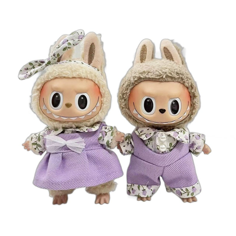 [Clothes only] 17cm pendant rabub clothes purple lavender couple suit labubu doll clothes cute