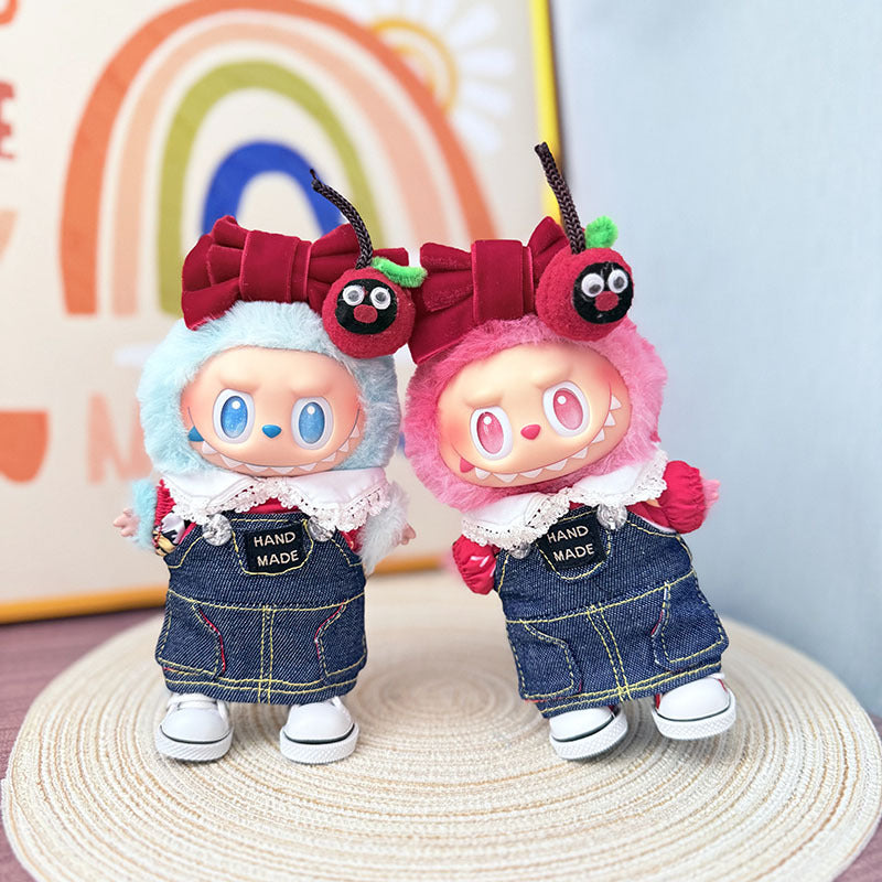 [Clothes only] One, two and three generations Labubu clothes pendant Labubu sitting baby clothes calf denim strap set