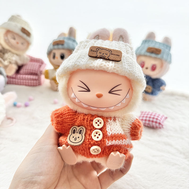 [Clothes only] The first, second and third generation keychain Labubu clothes pendant Labubu baby clothes striped buttons sweater set.
