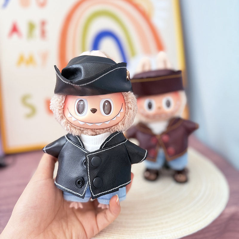 Clothes only] First and second generation Labubu clothes pendant Labubu sitting baby clothes leather clothes urban letter overalls