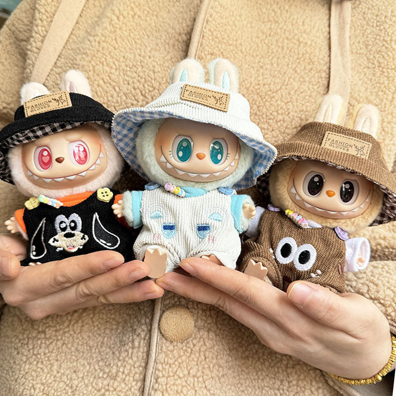 Clothes only] First and second generation Labubu clothes pendant Labubu sitting party baby clothes blackened overalls set