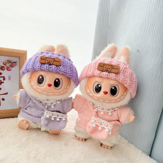 [Clothes only] First and second-generation Labubu clothes pendant Labubu sitting party baby clothes four-petal flower wool hat
