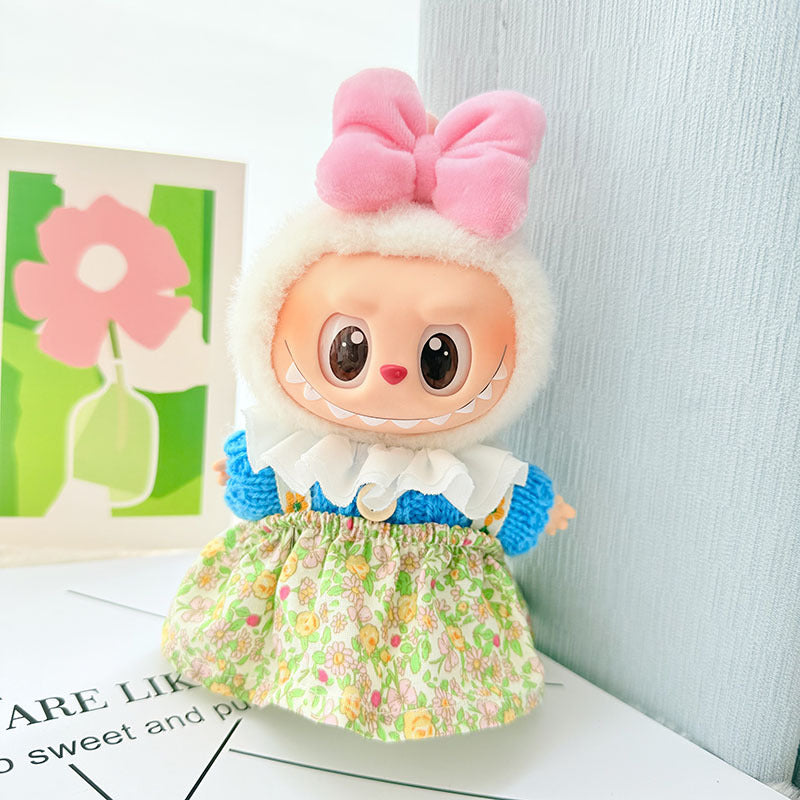 [Clothes only] First and second generation keychain Labubu clothes pendant Labubu baby clothes pink and blue flower sweater