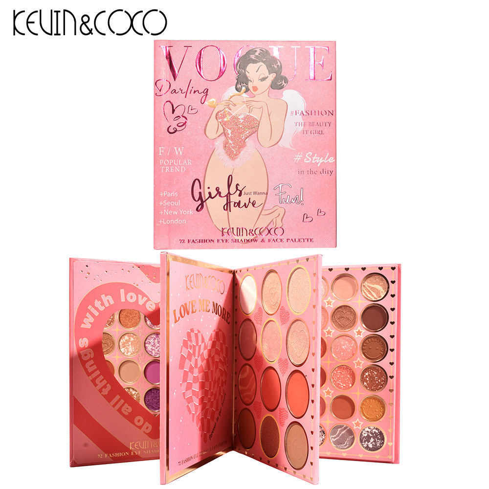 KEVIN & COCO72 color eyeshadow disc, bead matte three-layer folding model, earth color highlight-trimming multi-purpose disc