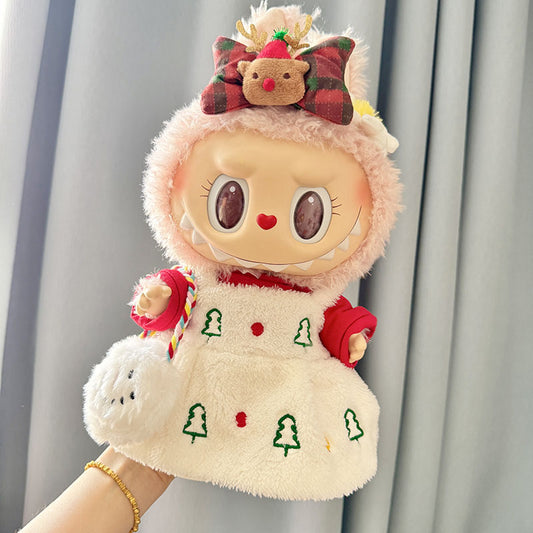 38Cm Labubu plush doll dress for Labubu doll MOKOKO satchel Christmas tree white dress set