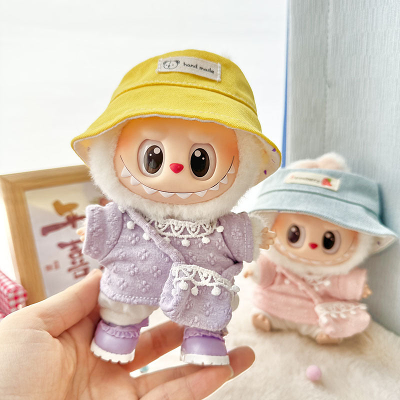 [Clothes only] First and second-generation Labubu clothes pendant Labubu sitting party baby clothes four-petal flower wool hat