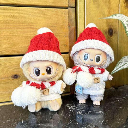 [Clothes only] First and second generation keychain Labubu clothes pendant Labubu cloth for red and white stripes scarf Christmas outfit