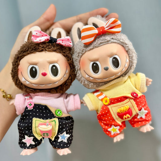 [Clothes only] 17cm pendant blind box Labubu baby clothes keychain Labubu doll coffee fries set cute