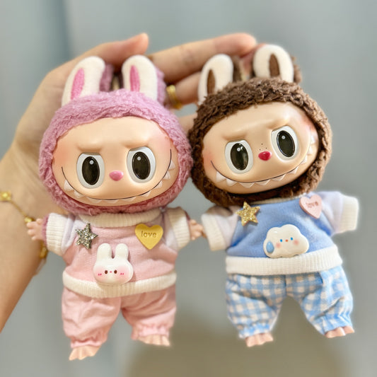 [Clothes only] 17cm pendant, rabub clothes, star rabbit sweater set, keychain labubu doll clothes.